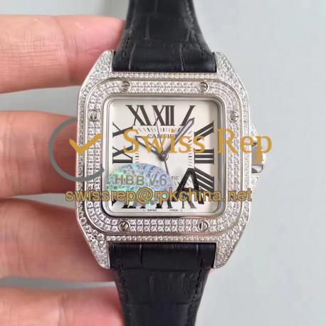 Replica Cartier Santos 100 WM501751 HBB V6 Stainless Steel & Diamonds Silver Dial Swiss 2824-2