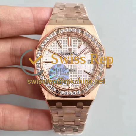 Replica Audemars Piguet Royal Oak 15450 JF Rose Gold & Diamonds Silver Dial Swiss 3120