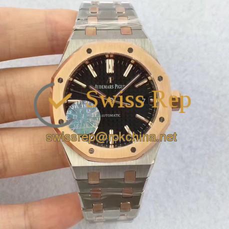 Replica Audemars Piguet Royal Oak 15450 JF Stainless Steel & Rose Gold Black Dial Swiss 3120