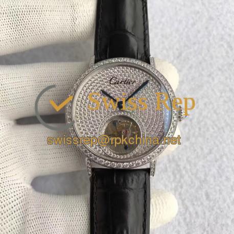 Replica Cartier Rotonde Tourbillon N Stainless Steel & Diamonds Diamond Dial Swiss Tourbillon