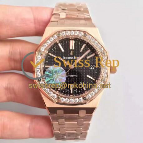 Replica Audemars Piguet Royal Oak 15450 JF Rose Gold & Diamonds Black Dial Swiss 3120