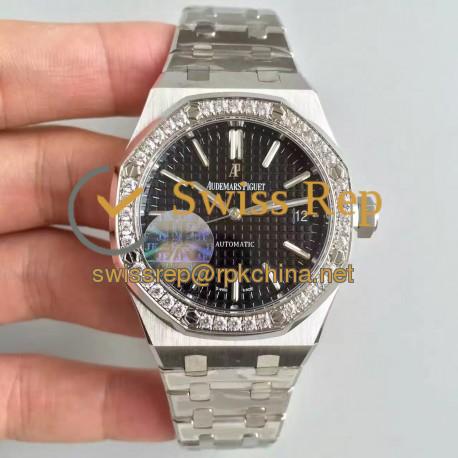 Replica Audemars Piguet Royal Oak 15450 JF Stanless Steel & Diamonds Black Dial Swiss 3120