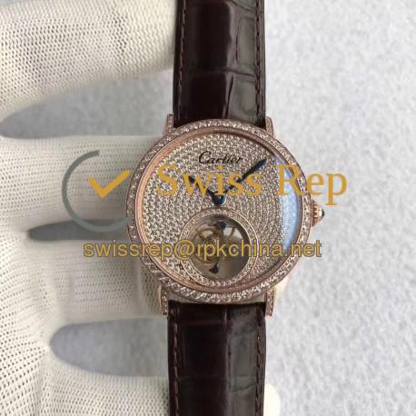 Replica Cartier Rotonde Tourbillon N Rose Gold & Diamonds Diamond Dial Swiss Tourbillon