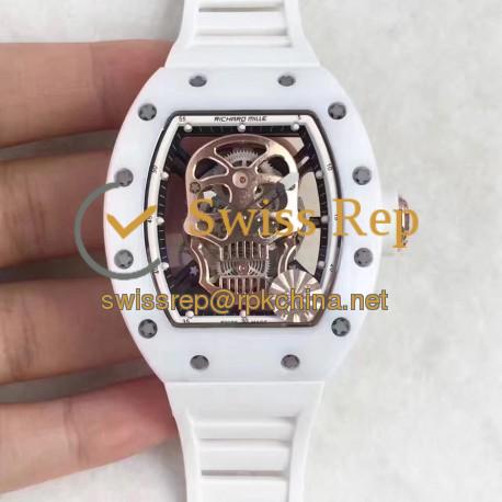 Replica Richard Mille RM052 KV White Ceramic Gold Skull Dial M6T51