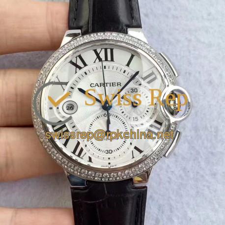 Replica Cartier Ballon Bleu Chronograph WE902002 V5 Stainless Steel & Diamonds Silver Dial Swiss 8101 MC