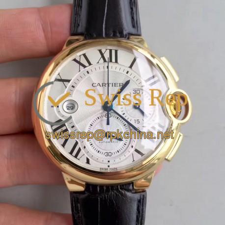 Replica Cartier Ballon Bleu Chronograph W6920007 V5 Yellow Gold Silver Dial Swiss 8101 MC