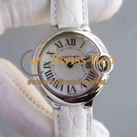 Replica Cartier Ballon Bleu 28MM Ladies Stainless Steel White Dial Swiss Ronda Quartz