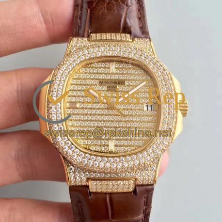 Replica Patek Philippe Nautilus Jumbo 5719/1G-001 DM Yellow Gold & Diamonds Diamond Dial Swiss 324SC