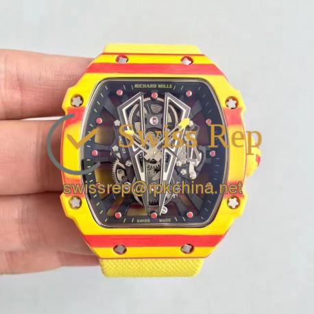 Replica Richard Mille RM27-03 Rafael Nadal KL Yellow & Red Forged Carbon Black Skeleton Dial M9015