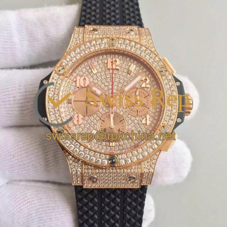 Replica Hublot Big Bang Gold Full Pave 341.PC.9010.RC.1704 JF Rose Gold & Diamonds Diamond Dial Swiss HUB4100