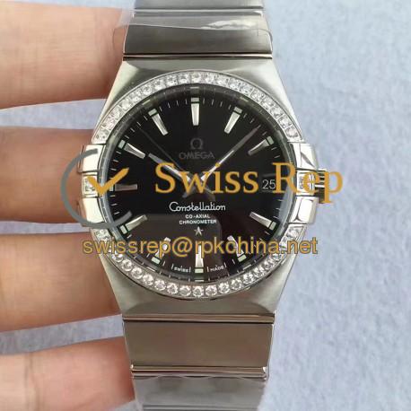 Replica Omega Constellation 123.55.38.20.99.001 38MM SSS Stainless Steel & Diamonds Black Dial Swiss 8500