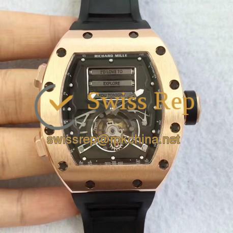 Replica Richard Mille RM69 Erotic Tourbillon KV Rose Gold Black Dial Swiss Caliber RM69