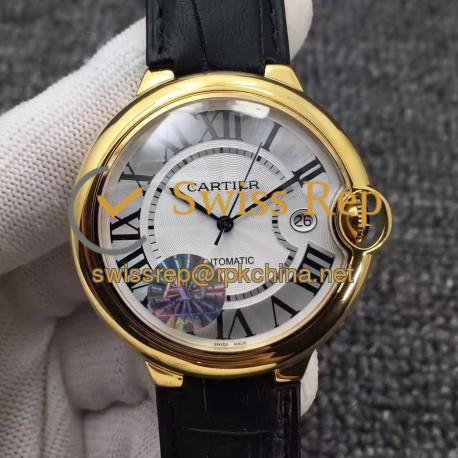 Replica Ballon Bleu De Cartier 42MM W6900551 AJ Yellow Gold Silver Dial Swiss 2824-2