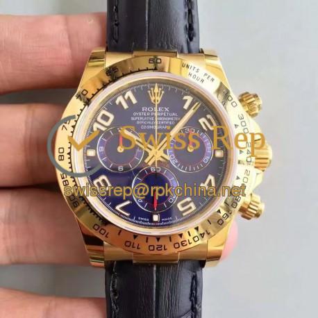 Replica Rolex Daytona Cosmograph 116518 JH Yellow Gold Blue Dial Swiss 4130 Run 6@SEC