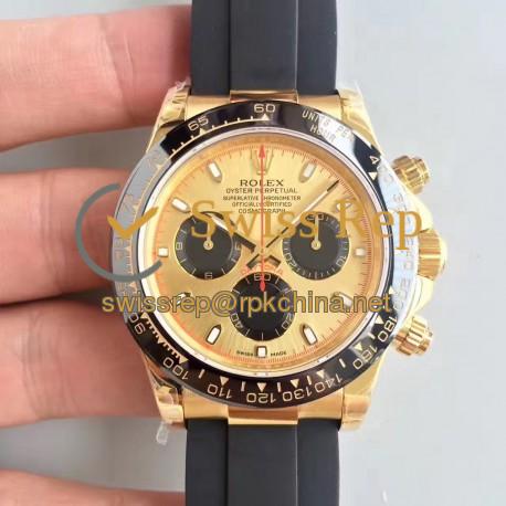 Replica Rolex Daytona Cosmograph 116518LN JH Yellow Gold Champagne Dial Swiss 4130 Run 6@SEC