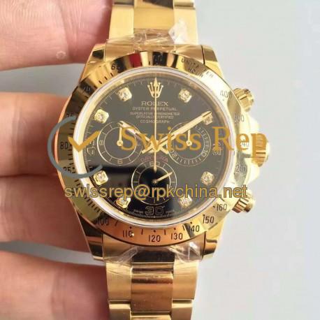 Replica Rolex Daytona Cosmograph 116508 JH Yellow Gold Black Dial Dial Swiss 4130 Run 6@SEC