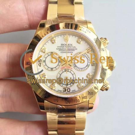 Replica Rolex Daytona Cosmograph 116508 JH Yellow Gold White Dial Dial Swiss 4130 Run 6@SEC