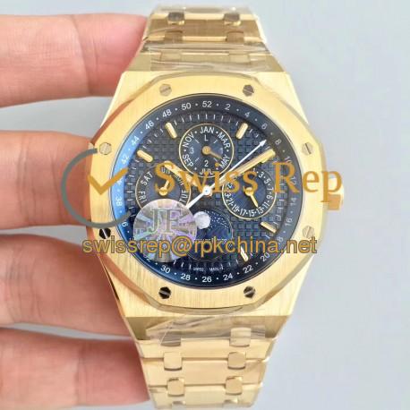 Replica Audemars Piguet Royal Oak Perpetual Calendar 41MM 26574BA.OO.1220BA.01 JF Yellow Gold Blue Dial Swiss 5134