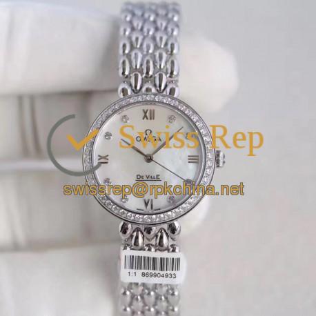 Replica Omega De Ville Dewdrop 424.55.27.60.55.004 XF Stainless Steel & Diamonds Mother Of Pearl Dial Swiss 8520