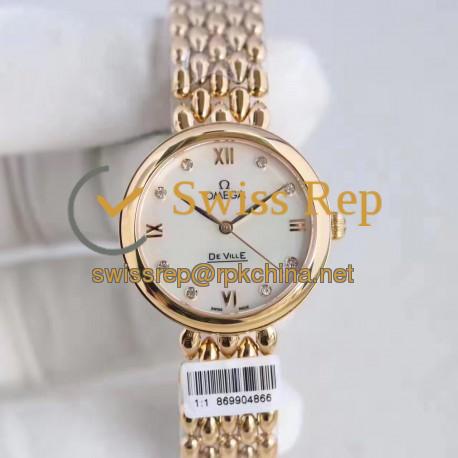 Replica Omega De Ville Dewdrop 424.55.27.60.55.006 XF Yellow Gold Mother Of Pearl Dial Swiss 8521