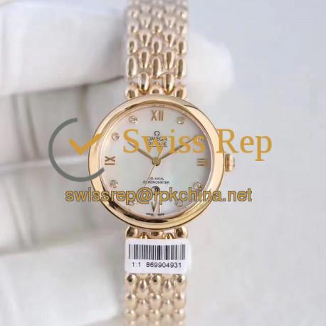 Replica Omega De Ville Dewdrop 424.55.33.20.55.009 XF Yellow Gold Mother Of Pearl Dial Swiss 8521