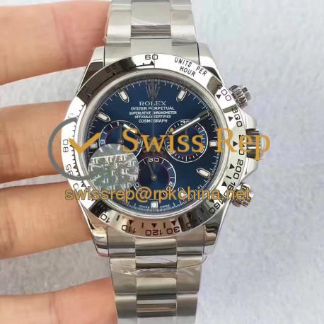 Replica Rolex Daytona Cosmograph 116509 JF Stainless Steel Blue Dial Swiss 7750 Run 6@SEC