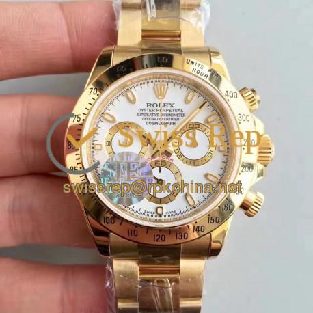 Replica Rolex Daytona Cosmograph 116528 JF Yellow Gold White Dial Swiss 7750 Run 6@SEC