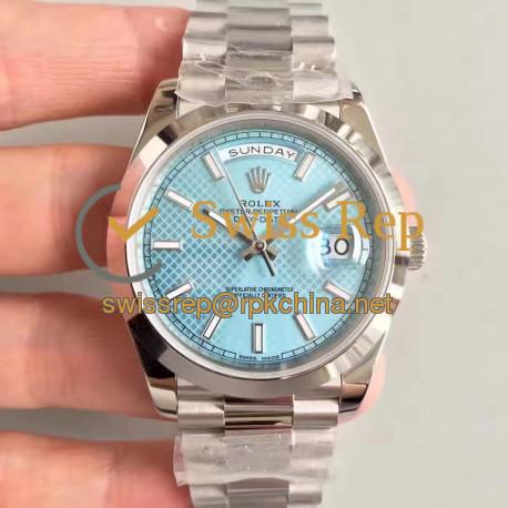 Replica Rolex Day-Date 40 228206 N Stainless Steel Blue Diagonal Dial Swiss 3255