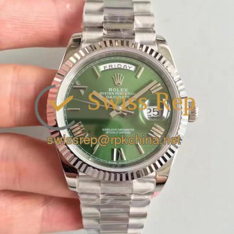 Replica Rolex Day-Date 40 228239 N Stainless Steel Green & Roman Dial Swiss 3255