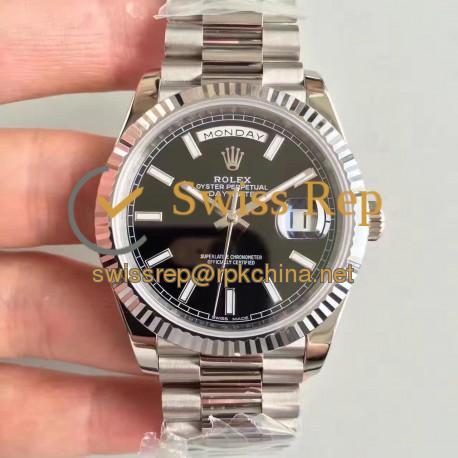 Replica Rolex Day-Date 40 228239 N Stainless Steel Black Dial Swiss 3255