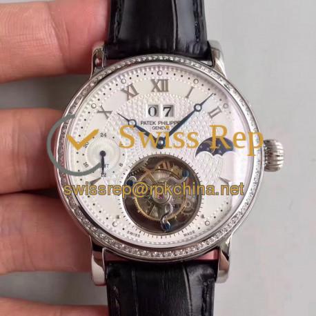 Replica Patek Philippe Grand Complication Tourbillon N Stainless Steel & Diamonds White Dial Swiss Tourbillon