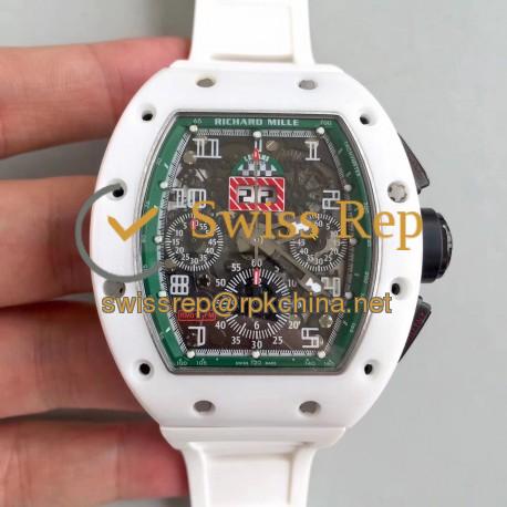 Replica Richard Mille RM011-FM Felipe Massa Flyback Dubai Chronograph KV White Ceramic Green Skeleton Dial Swiss 7750