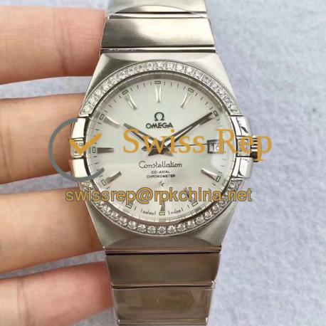 Replica Omega Constellation 123.55.38.20.99.001 38MM SSS Stainless Steel & Diamonds Silver Dial Swiss 8500