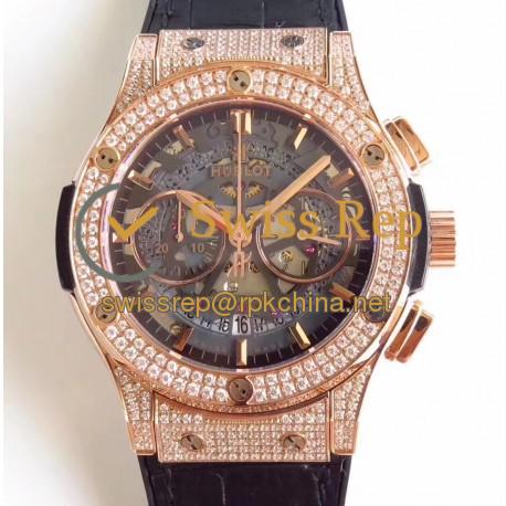 Replica Hublot Classic Fusion Aerofusion 525.OX.0180.LR.1704 HBB V6 Rose Gold & Diamonds Black Skeleton Dial Swiss 7750