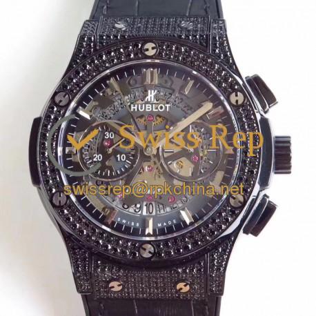 Replica Hublot Classic Fusion Aerofusion Black Magic  525.CM.0170.RX HBB V6 Ceramic & Diamonds Black Skeleton Dial Swiss 7750