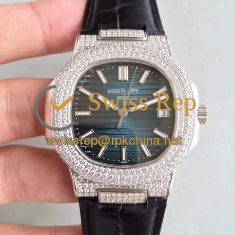 Replica Patek Philippe Nautilus Jumbo 5719/1G-001 MK Stainless Steel & Diamonds Blue Dial Swiss 324SC