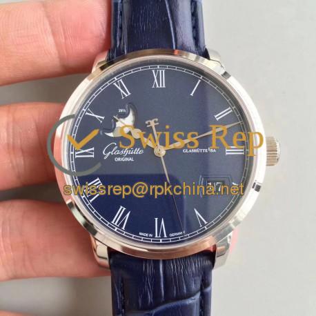 Replica Glashutte Senator Panorama Date Moon Phase 100-04-05-12-30 GF Stainless Steel Blue Dial Swiss 100-04