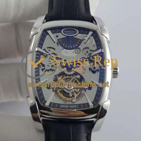 Replica Parmigiani Fleurier Kalpa XL Tourbillon Chiaroscuro PF012512-01 BM Stainless Steel Black Skeleton Dial Swiss PF501