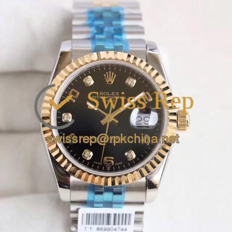 Replica Rolex Datejust 36 116233 36MM N Stainless Steel & Yellow Gold Black Dial Swiss 2836-2