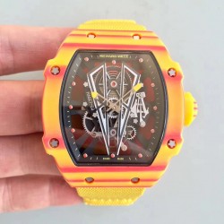 RM27-03 Rafael Nadal KLF Yellow & Red Forged Carbon Black Skeleton Dial M9015