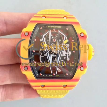 Replica Richard Mille RM27-03 Rafael Nadal RM Yellow & Red Forged Carbon Black Skeleton Dial M9015