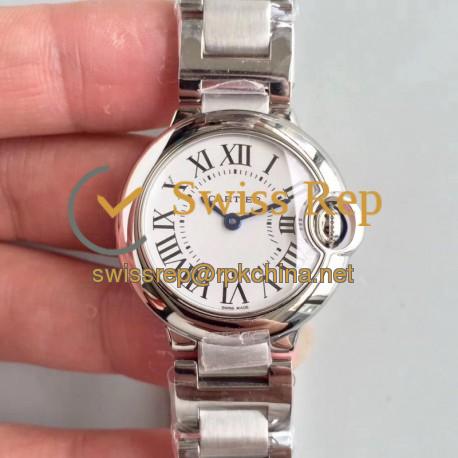 Replica Ballon Bleu De Cartier 28MM W69010Z4 TW Stainless Steel White Dial Swiss Ronda Quartz