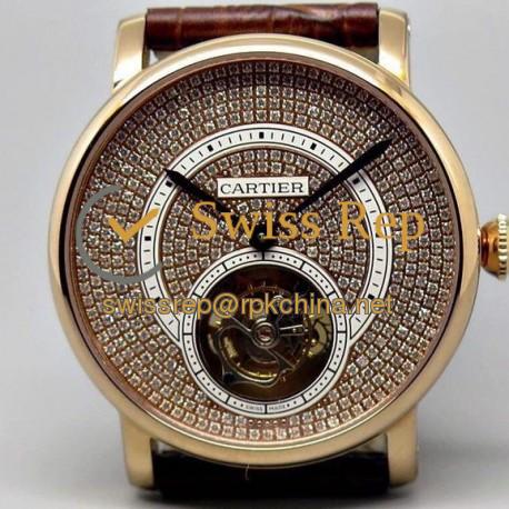 Replica Cartier Ronde Louis Tourbillon Rose Gold Diamonds Dial Swiss Tourbillon