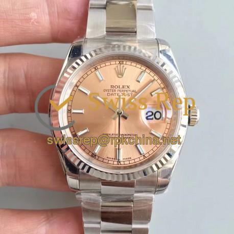 Replica Rolex Datejust 36MM 116234 AR Stainless Steel 904L Rose Gold Dial Swiss 3135