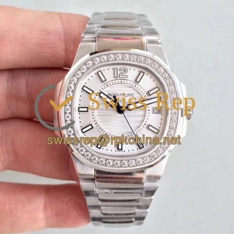 Replica Patek Philippe Nautilus Ladies 7010/1G-001 JJ Stainless Steel & Diamonds Silver Dial Swiss Quartz E23-250 S C