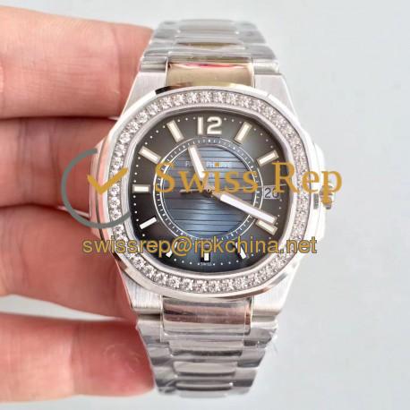 Replica Patek Philippe Nautilus Ladies 7010/1G-010 JJ Stainless Steel & Diamonds Blue Dial Swiss Quartz E23-250 S C