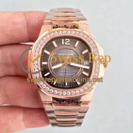 Replica Patek Philippe Nautilus Ladies 7010/1R-010 JJ Rose Gold & Diamonds Brown Dial Swiss Quartz E23-250 S C