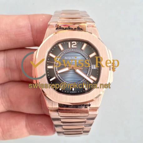 Replica Patek Philippe Nautilus Ladies 7011-1R JJ Rose Gold Blue Dial Swiss Quartz E23-250 S C