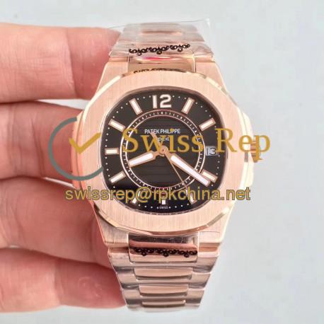 Replica Patek Philippe Nautilus Ladies 7011-1R JJ Rose Gold Black Dial Swiss Quartz E23-250 S C