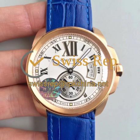 Replica Calibre De Cartier W7100009 42MM JF Rose Gold White Dial M8205